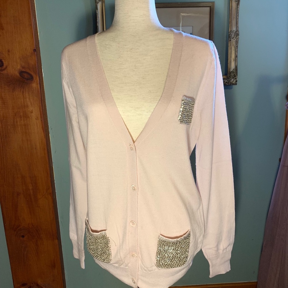 J.Crew Blush Bead Embellished Cardigan